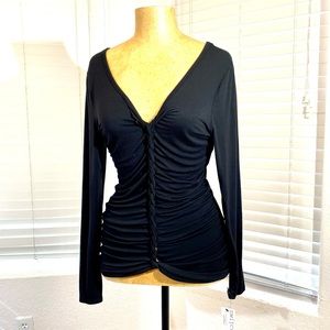 NWT long sleeve black knit blouse top L